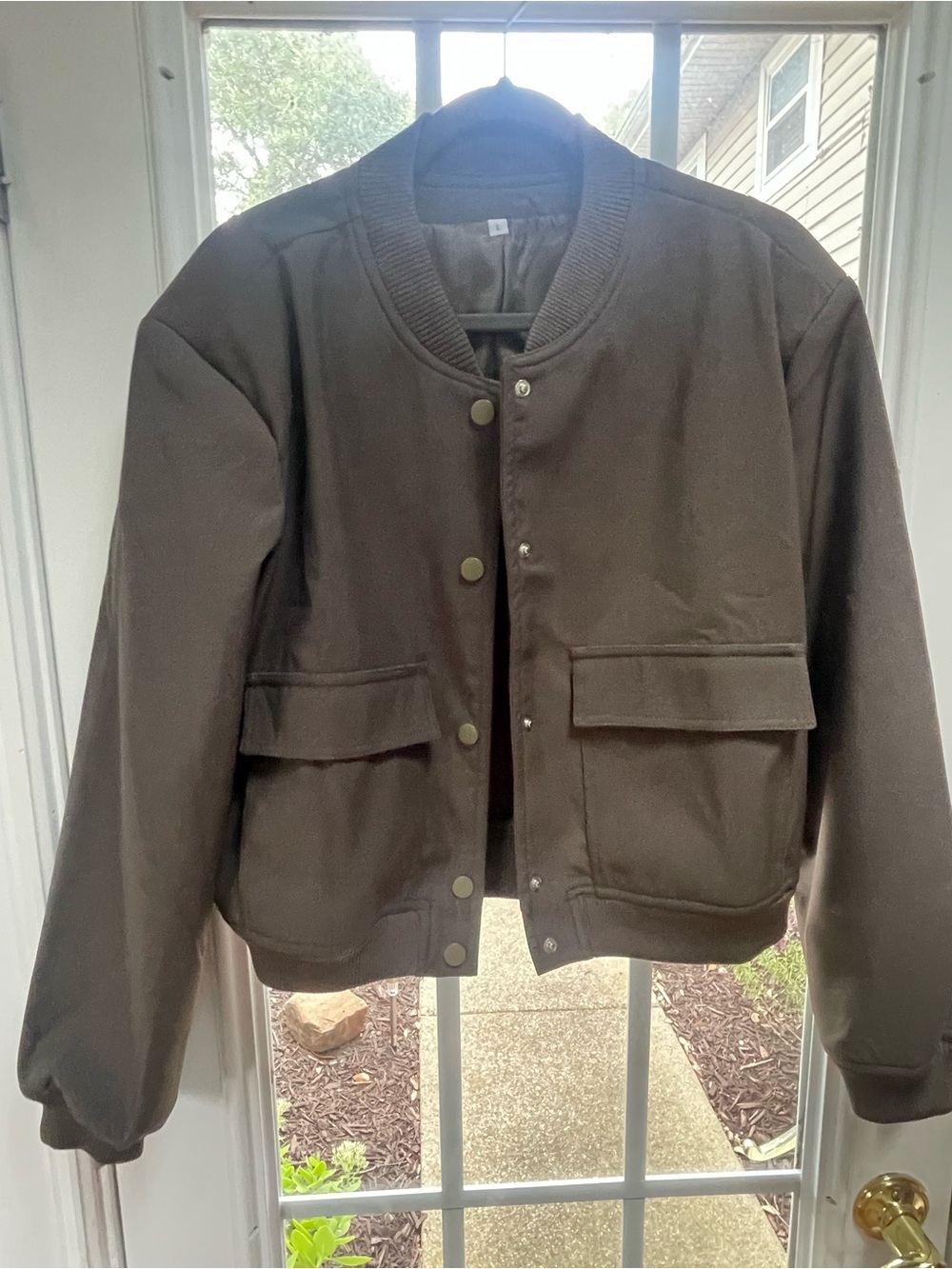Brown Button-Front Bomber Jacket